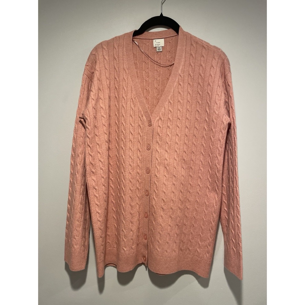 A New Day Sweater Women's V Neck Cardigan Button Up Cable Dusty Pink Small NWOT